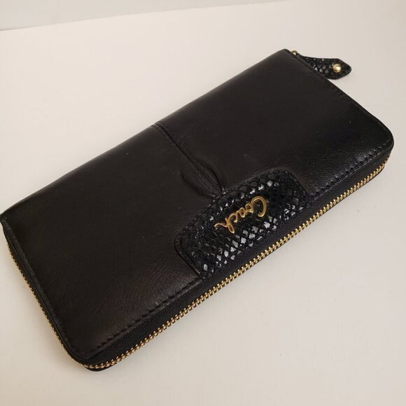 Coach Ashley Black Leather Zip Around Clutch Accordion Wallet Measures 8" x 4" - Picture 11 of 13
